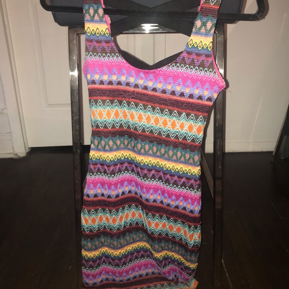 Reverse multi-colored weaved tribal bodycon dress